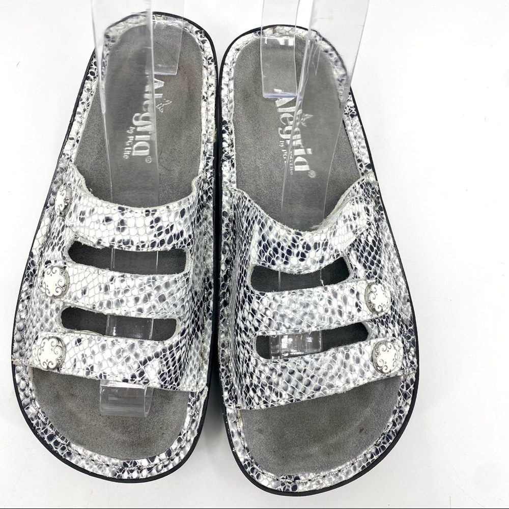 Alegria Fiona triple strap snakeskin slide 36